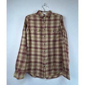 Ryan Michael Women's Embroidered Western Plaid Shirt Size Small Brown Cotton